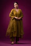 Buy_Trendy Tokari_Lime Silk, Chanderi Embroidery V-neck Placement Zari Work Kurta Set _at_Aza_Fashions