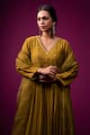 Trendy Tokari_Lime Silk, Chanderi Embroidery V-neck Placement Zari Work Kurta Set _at_Aza_Fashions