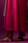 Trendy Tokari_Pink Silk, Chanderi Embroidery V-neck Kurta Set _Online_at_Aza_Fashions