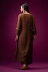 Shop_Trendy Tokari_Brown Silk, Chanderi Embroidery Round Neck Kurta Set _at_Aza_Fashions