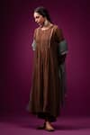 Buy_Trendy Tokari_Brown Silk, Chanderi Embroidery Round Neck Kurta Set _Online_at_Aza_Fashions