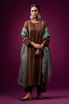 Buy_Trendy Tokari_Brown Silk, Chanderi Embroidery Round Neck Kurta Set _at_Aza_Fashions