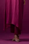Trendy Tokari_Wine Silk, Chanderi Embroidery V-neck Kurta With Pant _Online_at_Aza_Fashions