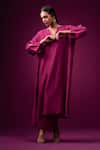 Buy_Trendy Tokari_Wine Silk, Chanderi Embroidery V-neck Kurta With Pant _at_Aza_Fashions