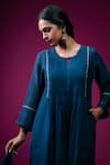 Trendy Tokari_Navy Silk, Chanderi Embroidery Round , Keyhole Kurta Set _Online
