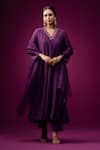 Buy_Trendy Tokari_Purple Silk, Chanderi Embroidery V-neck Kurta Set _at_Aza_Fashions