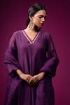 Trendy Tokari_Purple Silk, Chanderi Embroidery V-neck Kurta Set _at_Aza_Fashions
