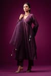 Shop_Trendy Tokari_Purple Silk, Chanderi Sequins, Embroidery V-neck Angrakha Kurta Set 