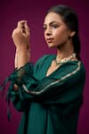 Shop_Trendy Tokari_Green Chanderi, Silk Embroidery V-neck Plain Kurta Set _Online_at_Aza_Fashions