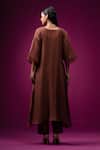 Trendy Tokari_Brown Silk, Chanderi Embroidery V-neck Kurta Set _Online_at_Aza_Fashions