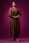Buy_Trendy Tokari_Brown Silk, Chanderi Embroidery V-neck Kurta Set 