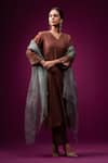 Buy_Trendy Tokari_Brown Silk, Chanderi Embroidery V-neck Kurta Set _at_Aza_Fashions