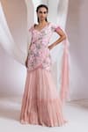 Buy_Smriti By Anju Agarwal_Pink Silk, Chinon Embroidery, Beads, Flora Sway Pre-draped Saree With Blouse _at_Aza_Fashions