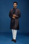 Countrymade_Navy Cotton Line Pattern Kurta And Pant Set _at_Aza_Fashions