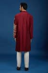 Shop_Countrymade_Maroon Silk, Cotton Embroidery Abstract Kurta Set _at_Aza_Fashions