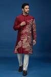 Shop_Countrymade_Maroon Silk, Cotton Embroidery Abstract Kurta Set _Online_at_Aza_Fashions