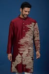 Countrymade_Maroon Silk, Cotton Embroidery Abstract Kurta Set _at_Aza_Fashions