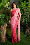 Aza X Shilpa Shetty Kundra_Pink Chiffon Pearls Halter Abstract Animal Print Pre-draped Saree With Blouse 