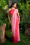 Shop_Aza X Shilpa Shetty Kundra_Pink Chiffon Pearls Halter Abstract Animal Print Pre-draped Saree With Blouse _Online_at_Aza_Fashions