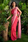 Shop_Aza X Shilpa Shetty Kundra_Pink Chiffon Pearls Halter Abstract Animal Print Pre-draped Saree With Blouse 