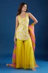Buy_Archana Shah_Yellow Organza Sequins Round Neck Kurta Sharara Set _Online_at_Aza_Fashions