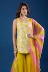Shop_Archana Shah_Yellow Organza Sequins Round Neck Kurta Sharara Set _Online_at_Aza_Fashions