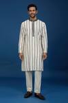 Countrymade_Ivory Cotton Embroidery Linear Kurta Set _at_Aza_Fashions