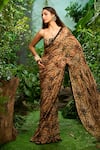 Aza X Shilpa Shetty Kundra_Beige Chiffon, Viscose, Crepe, Modal, Animal Print Saree With Hand Bustier _Online_at_Aza_Fashions