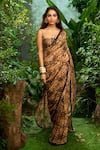 Shop_Aza X Shilpa Shetty Kundra_Beige Chiffon, Viscose, Crepe, Modal, Animal Print Saree With Hand Bustier _Online_at_Aza_Fashions
