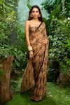Aza X Shilpa Shetty Kundra_Beige Chiffon, Viscose, Crepe, Modal, Animal Print Saree With Hand Bustier _at_Aza_Fashions