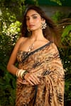 Shop_Aza X Shilpa Shetty Kundra_Beige Chiffon, Viscose, Crepe, Modal, Animal Print Saree With Hand Bustier 