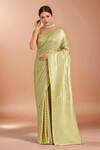 Buy_Samyukta Singhania_Yellow Zari V-neck Woven Banarasi Satin Silk Saree With Blouse _at_Aza_Fashions