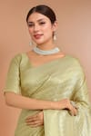 Shop_Samyukta Singhania_Yellow Zari V-neck Woven Banarasi Satin Silk Saree With Blouse _Online_at_Aza_Fashions