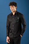 Rohit Bal_Black Poplin Embroidery Shirt _at_Aza_Fashions