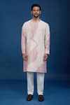 Countrymade_Pink Cotton Line Pattern Kurta And Pant Set _at_Aza_Fashions