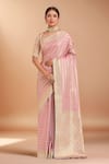 Buy_Samyukta Singhania_Pink Tassels, Zari V-neck Woven Banarasi Silk Saree With Blouse _at_Aza_Fashions