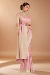 Buy_Samyukta Singhania_Pink Tassels, Zari V-neck Woven Banarasi Silk Saree With Blouse _Online_at_Aza_Fashions