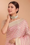 Samyukta Singhania_Pink Tassels, Zari V-neck Woven Banarasi Silk Saree With Blouse _at_Aza_Fashions