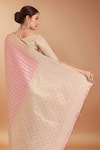 Samyukta Singhania_Pink Tassels, Zari V-neck Woven Banarasi Silk Saree With Blouse _Online