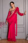 Buy_Ritika Verma_Pink Georgette Embroidery, Sequins, Pearls Saanjh Kurta Gharara Set _at_Aza_Fashions