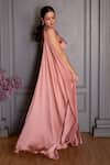 Shop_Ritika Verma_Rose Gold Fabric Flowers One Shoulder Nazm Draped Saree Gown _at_Aza_Fashions