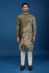 Countrymade_Olive Green Cotton Embroidery Abstract Kurta Set _at_Aza_Fashions