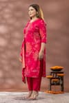 Mamicha_Pink Cotton Embroidery Round Neck Floral Print Kurta Set _at_Aza_Fashions
