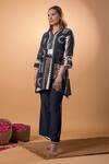 Mamicha_Black Cotton Embroidery V-neck Printed Kurta And Pant Set _Online_at_Aza_Fashions