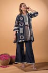 Shop_Mamicha_Black Cotton Embroidery V-neck Printed Kurta And Pant Set _at_Aza_Fashions