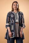 Mamicha_Black Cotton Embroidery V-neck Printed Kurta And Pant Set _at_Aza_Fashions