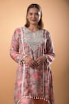 Mamicha_Multi Color Cotton Tassels Leaf Neck Printed Kurta And Pant Set _at_Aza_Fashions