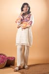 Buy_Mamicha_Off White Cotton Embroidery V-neck Kurta And Pant Set _Online_at_Aza_Fashions