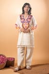 Buy_Mamicha_Off White Cotton Embroidery V-neck Kurta And Pant Set _at_Aza_Fashions