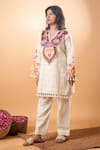 Shop_Mamicha_Off White Cotton Embroidery V-neck Kurta And Pant Set _Online_at_Aza_Fashions